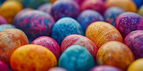 Fototapeta na wymiar Colorful easter eggs and spring flowers