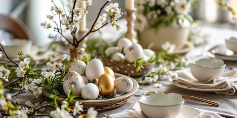 Easter eggs and spring flowers