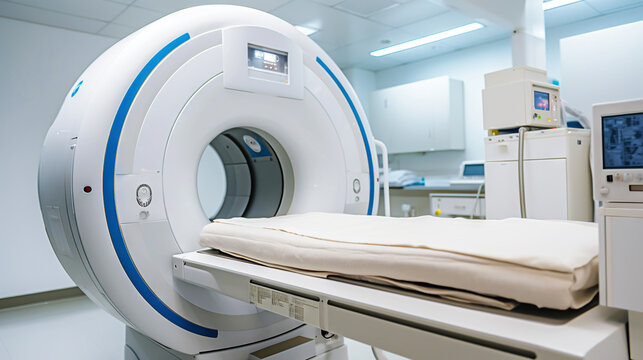 A hospital researcher performs routine maintenance on an MRI scanner. Generative AI