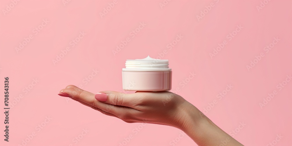 Canvas Prints Woman hand showing a jar of cream product