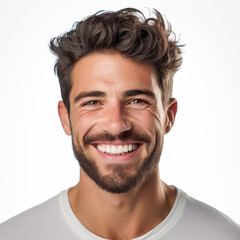 Obraz premium Portrait of a smiling man showing teeth with a white background headshot