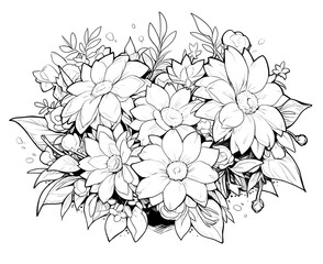 Fototapeta premium Coloring book, floral background, flowers on a white background.