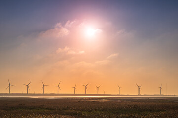 Offshore wind farms are great for enjoying the scenery and watching the sunset. Gaomei Windmill...