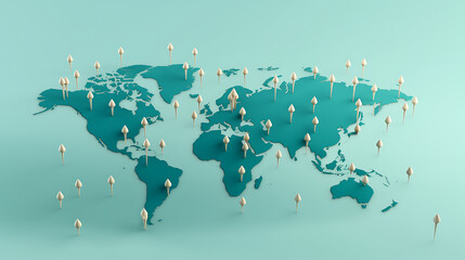 World Map icon with pins. travel concept. 3d render illustration
