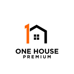 one 1 house home letter logo icon design  template