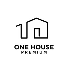one 1 house home letter logo icon design  template