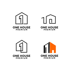 one 1 house home letter logo icon design  template
