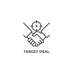 Target deal, Handshake business deal. Vector outline icon illustration