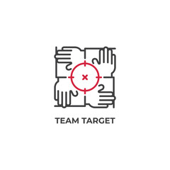 Team target, group teamwork, unity business. Vector outline icon illustration