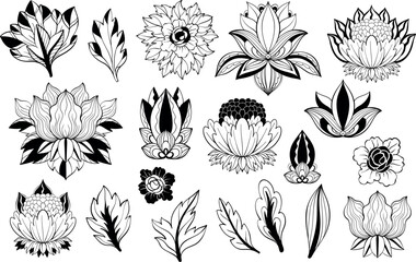 set with decorative flowers. Black and white