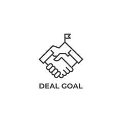 Deal goal, Handshake business goal. Vector outline icon illustration