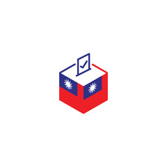 Taiwan election concept, democracy, voting ballot box with flag. Vector icon illustration