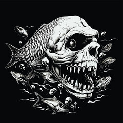  fish skull illustration design, ,AI generative