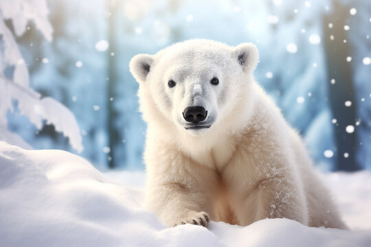 adorable polar bear in snow