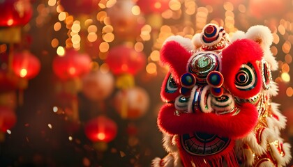 Traditional Lion Dance With A Street Of Lantern Displays