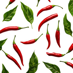 set of red hot chili with green leaf on transparent background, clipping path, png, close up photo, 