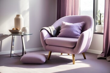 purple armchair in the living room, interior design concept.