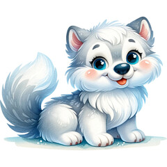 Arctic Innocence : Captivating Watercolor Wolf Cub