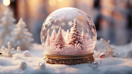 Fototapeta na wymiar Emty snow globe in snow forest .UHD wallpaper