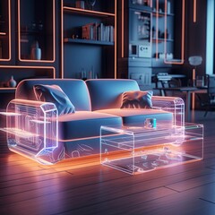 Hologram of smart furniture in the interior