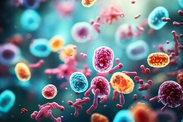 Probiotics Bacteria Biology Microorganisms under microscope - obrazy, fototapety, plakaty