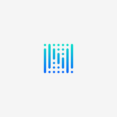 N letter initial logo from compound lines and dots in digital abstract style - blue and green.