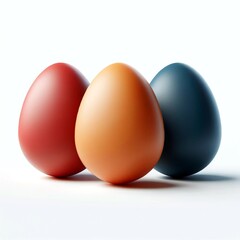 Colored eggs on white background, copy space