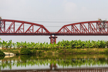 Fototapeta na wymiar Hardinge Bridge steel railway truss bridge over the Padma River, Bangladesh.