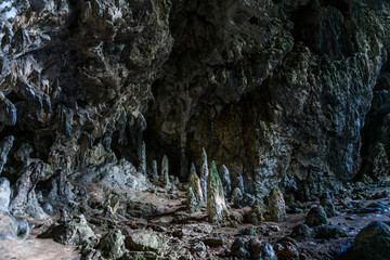 Cave with stalactites and stalagmites. A cave in the mountain in Turkey close to Marmaris....