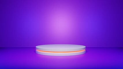 Display stand on purple background. 3d podium in neon colors and gradient.