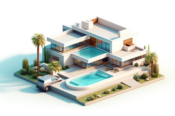 isometric luxury house with pool