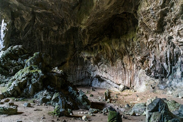 Cave with stalactites and stalagmites. A cave in the mountain in Turkey close to Marmaris....