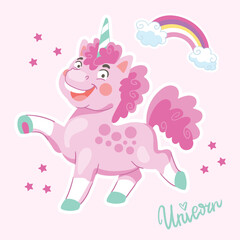 Cartoon body positive unicorn vector illustration