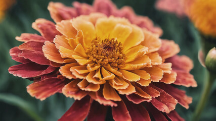Cinematic colourful details petal marigold flower photography 