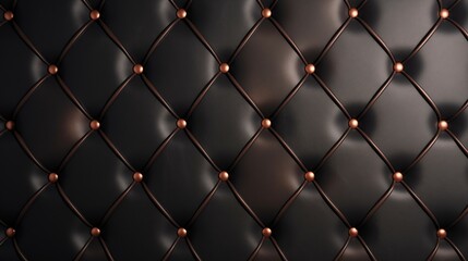 A black leather upholstery with gold buttons. 