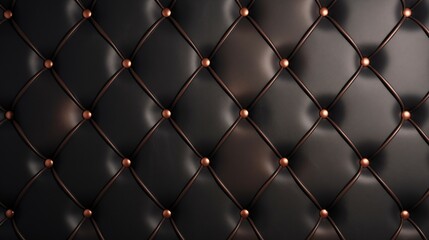 A black leather upholstery with gold buttons. 