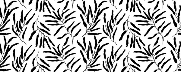Tropical leaf Wallpaper, Luxury nature leaves pattern design. Black  leaf line arts, Hand drawn outline design for fabric , print, cover, banner and invitation, Vector illustration. - obrazy, fototapety, plakaty