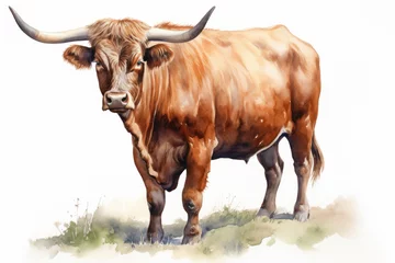 Foto op Plexiglas brown cow with horns © VIRTUALISTIK