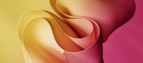 3d render, abstract background of folded paper layers macro. Minimalist fashion wallpaper of curvy ribbons