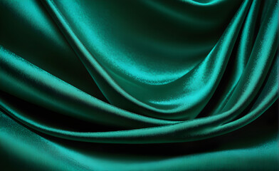 Obraz premium Abstract background luxury cloth or liquid wave or wavy folds of grunge green silk texture satin velvet material or luxurious background or elegant wallpaper design. Generative AI
