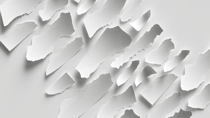 3d render, messy torn blank paper pieces isolated on white background. Abstract minimalist wallpaper