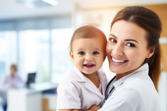 portrait of a smiling doctor and a child