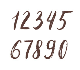 Hand drawn scribble grunge vector ink numbers collection. Dry brush texture.