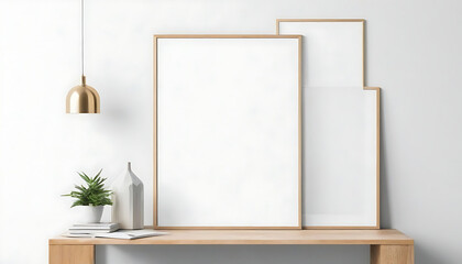 Minimalist-blank-picture-photo-poster-frame-mockup-over-white-background