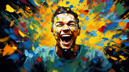 An expressive digital painting captures a man with his mouth open, radiating vibrancy. - obrazy, fototapety, plakaty