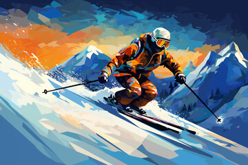 Man playing ski in sport winter - obrazy, fototapety, plakaty