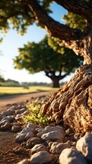 Close up massive trees with solar panels UHD wallpaper