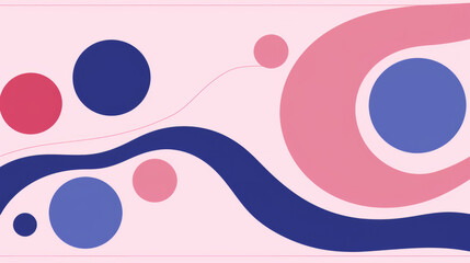 A pink and blue abstract design with circles represents a colorful, surreal motion.
