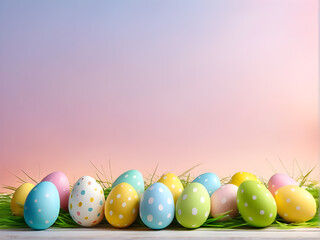 Fototapeta premium Happy easter, colorful eggs in the basket on wooden rustic for your decoration in holiday. copy space.