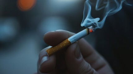 Person Holding Cigarette in Hand - Dangers and Health Risks of Smoking